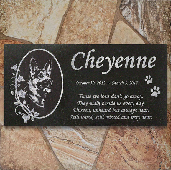 German Shepherd Personalized Dog Memorial - Granite Stone Pet Grave Marker - 6x12 - Cheyenne