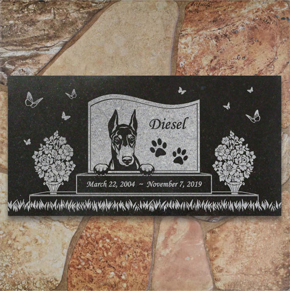 Doberman Personalized Dog Memorial - Granite Stone Pet Grave Marker - 6x12