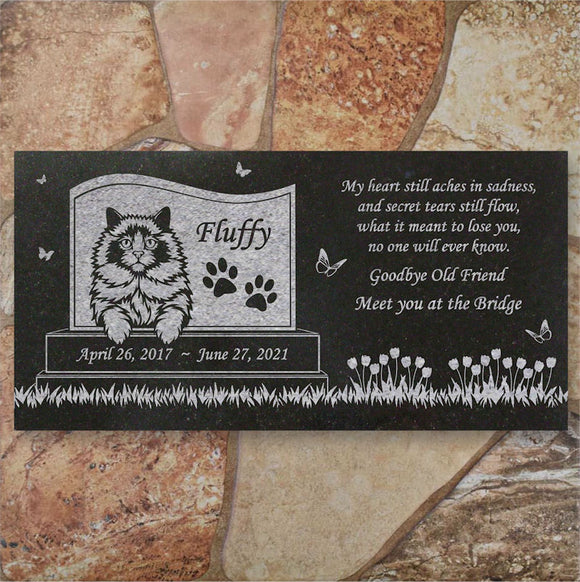 Personalized Cat Memorial - Granite Stone Pet Grave Marker - 6x12 - Fluffy