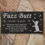 Personalized Cat Memorial - Granite Stone Pet Grave Marker - 6x12 - Fuzz Butt