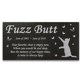 Personalized Cat Memorial - Granite Stone Pet Grave Marker - 6x12 - Fuzz Butt