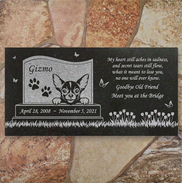 Chihuahua Personalized Dog Memorial - Granite Stone Pet Grave Marker - 6x12