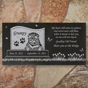 Personalized Cat Memorial - Granite Stone Pet Grave Marker - 6x12 - Grumpy