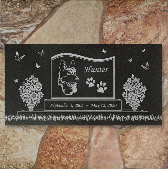 German Shepherd Personalized Dog Memorial - Granite Stone Pet Grave Marker - 6x12 - Hunter