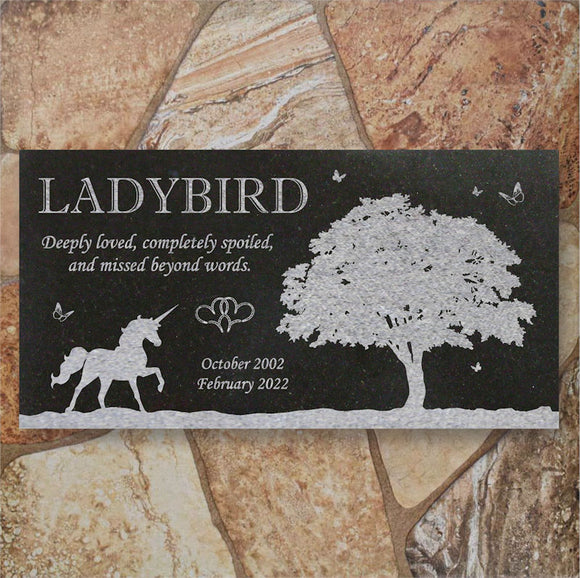 Personalized Horse Memorial - Granite Stone Pet Grave Marker - 6x12 - Ladybird