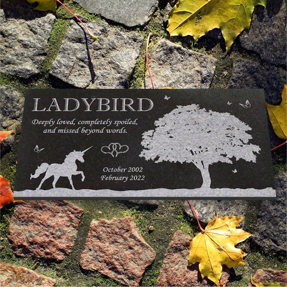 Personalized Horse Memorial - Granite Stone Pet Grave Marker - 6x12 - Ladybird