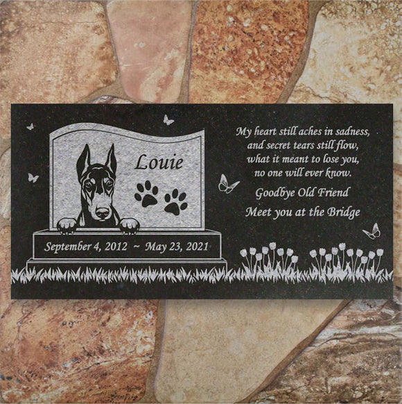 Doberman Personalized Dog Memorial - Granite Stone Pet Grave Marker - 6x12