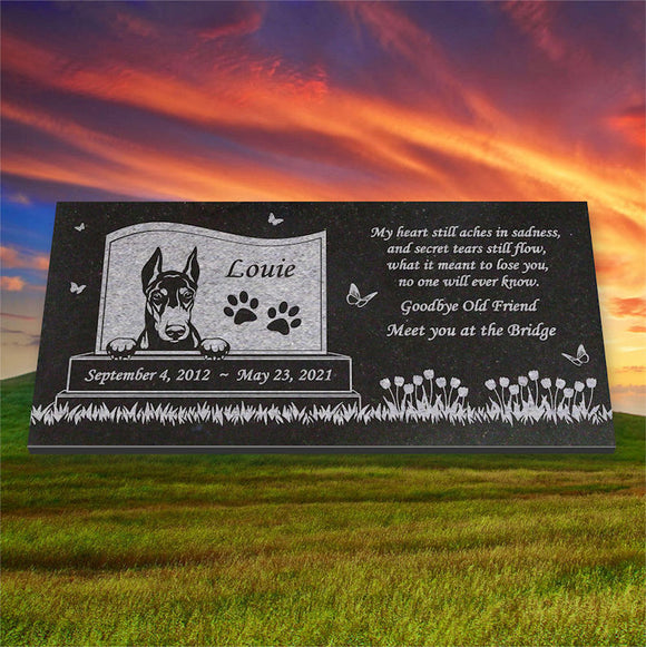 Doberman Personalized Dog Memorial - Granite Stone Pet Grave Marker - 6x12