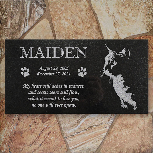 Personalized Cat Memorial - Granite Stone Pet Grave Marker - 6x12 - Maiden