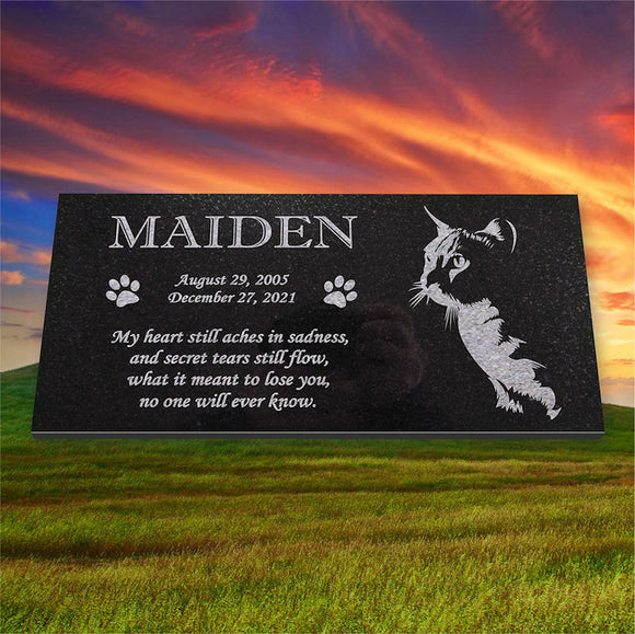 Personalized Cat Memorial - Granite Stone Pet Grave Marker - 6x12 - Maiden