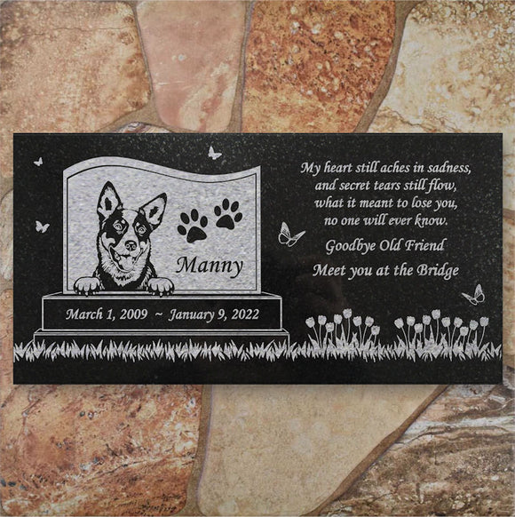 Blue Heeler Personalized Dog Memorial - Granite Stone Pet Grave Marker - 6x12