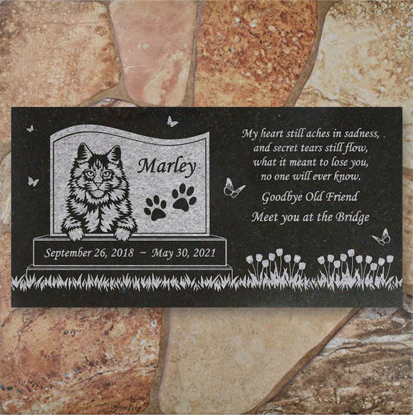 Personalized Cat Memorial - Granite Stone Pet Grave Marker - 6x12 - Marley