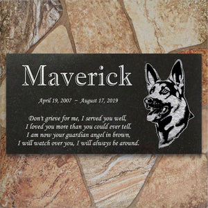 German Shepherd Personalized Dog Memorial - Granite Stone Pet Grave Marker - 6x12 - Maverick