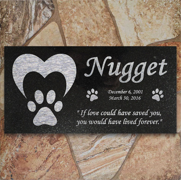 Personalized Pet Memorial - Granite Stone Pet Grave Marker - 6x12 - Nugget