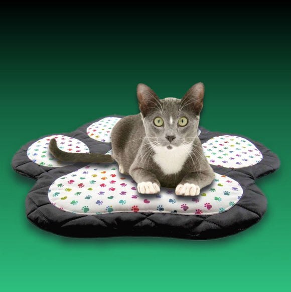 Handmade Black Pet Mat with Multi Colored Paw Prints