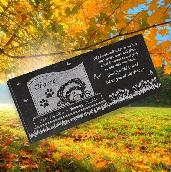 Shih Tzu Personalized Dog Memorial - Granite Stone Pet Grave Marker - 6x12 - Phoebe