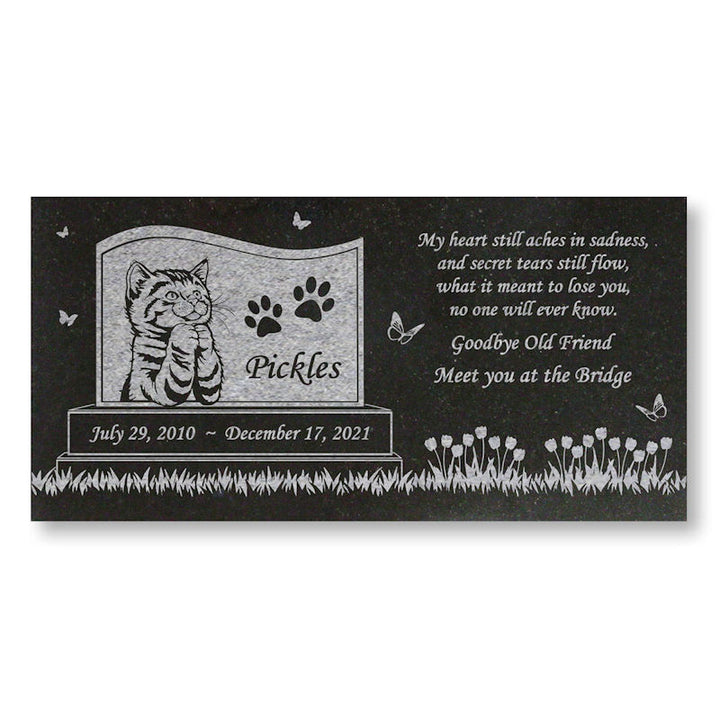 Personalized Cat Memorial - Granite Stone Pet Grave Marker - 6x12 - Pickles