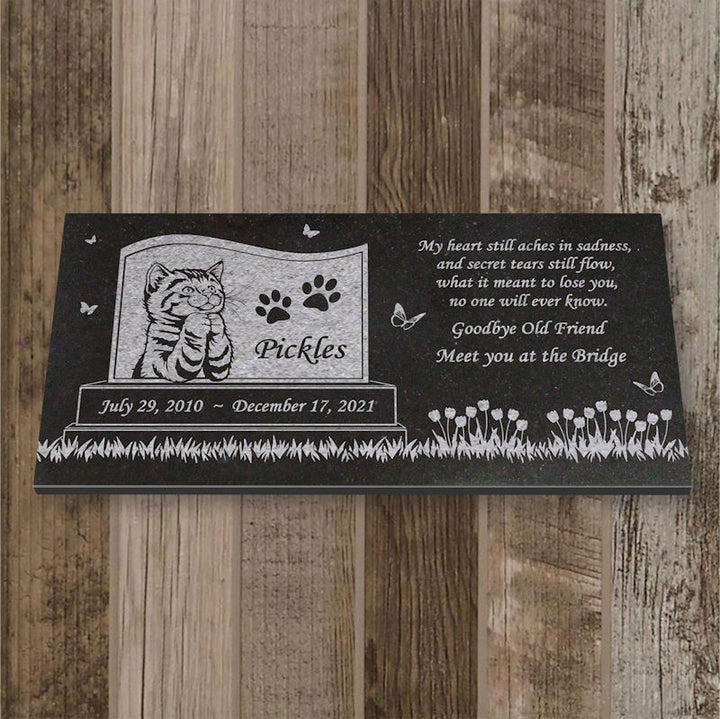 Personalized Cat Memorial - Granite Stone Pet Grave Marker - 6x12 - Pickles
