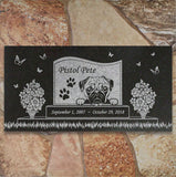 Pug Personalized Dog Memorial - Granite Stone Pet Grave Marker - 6x12 - Pistol Pete