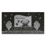 Pug Personalized Dog Memorial - Granite Stone Pet Grave Marker - 6x12 - Pistol Pete