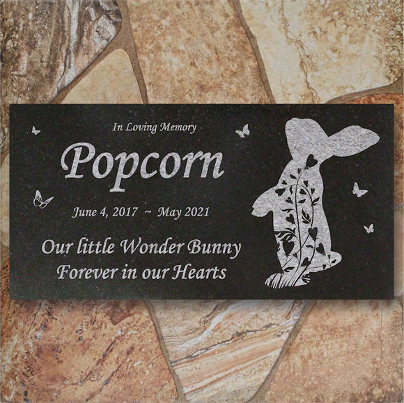 Personalized Rabbit Memorial - Granite Stone Pet Grave Marker - 6x12 - Popcorn