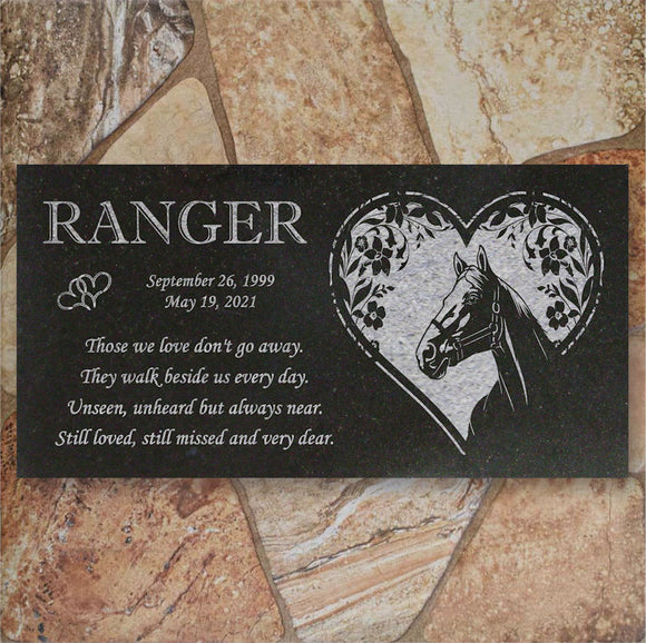 Personalized Horse Memorial - Granite Stone Pet Grave Marker - 6x12 - Ranger