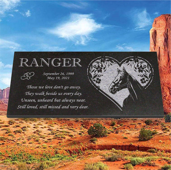 Personalized Horse Memorial - Granite Stone Pet Grave Marker - 6x12 - Ranger