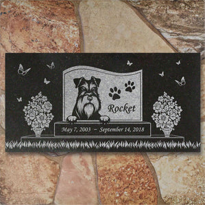 Schnauzer Personalized Dog Memorial - Granite Stone Pet Grave Marker - 6x12 - Rocket