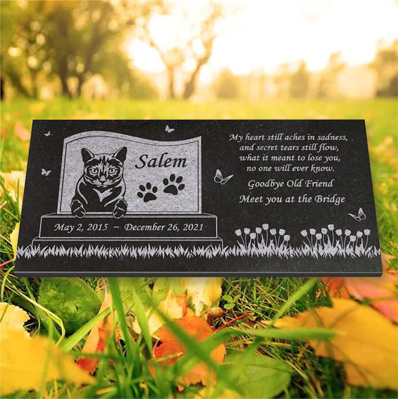 Personalized Cat Memorial - Granite Stone Pet Grave Marker - 6x12 - Salem