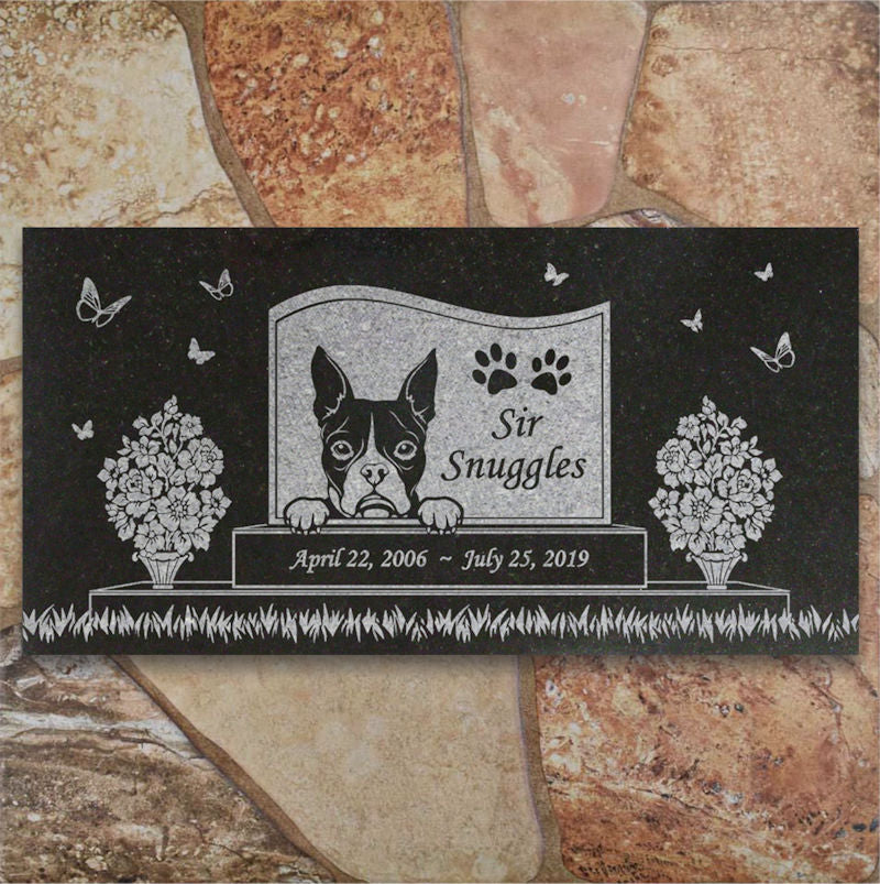 Boston Terrier Personalized Dog Memorial - Granite Stone Pet Grave