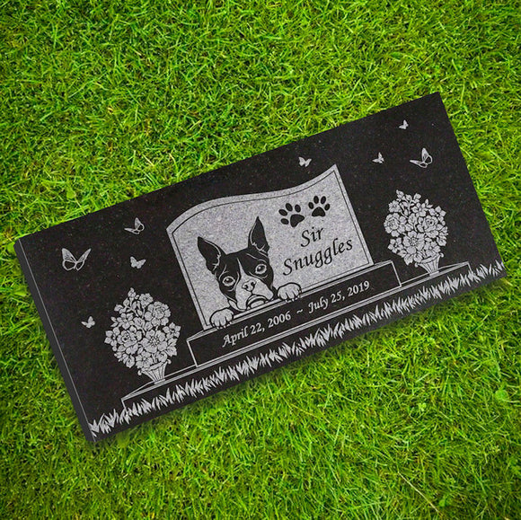 Boston Terrier Personalized Dog Memorial - Granite Stone Pet Grave Marker - 6x12