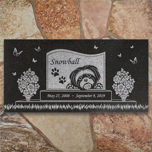 Shih Tzu Personalized Dog Memorial - Granite Stone Pet Grave Marker - 6x12 - Snowball