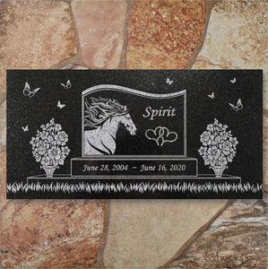 Personalized Horse Memorial - Granite Stone Pet Grave Marker - 6x12 - Spirit