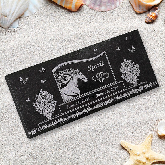 Personalized Horse Memorial - Granite Stone Pet Grave Marker - 6x12 - Spirit