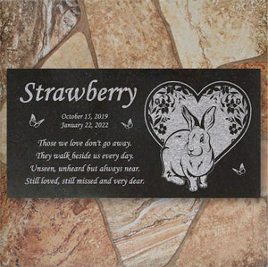 Personalized Rabbit Memorial - Granite Stone Pet Grave Marker - 6x12 - Strawberry