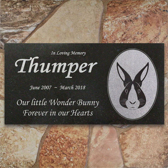 Personalized Rabbit Memorial - Granite Stone Pet Grave Marker - 6x12 - Thumper