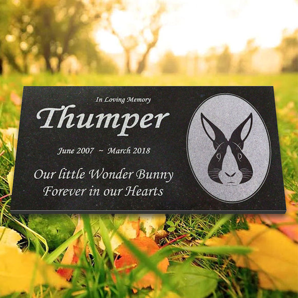 Personalized Rabbit Memorial - Granite Stone Pet Grave Marker - 6x12 - Thumper