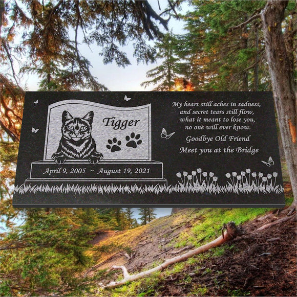 Personalized Cat Memorial - Granite Stone Pet Grave Marker - 6x12 - Tigger