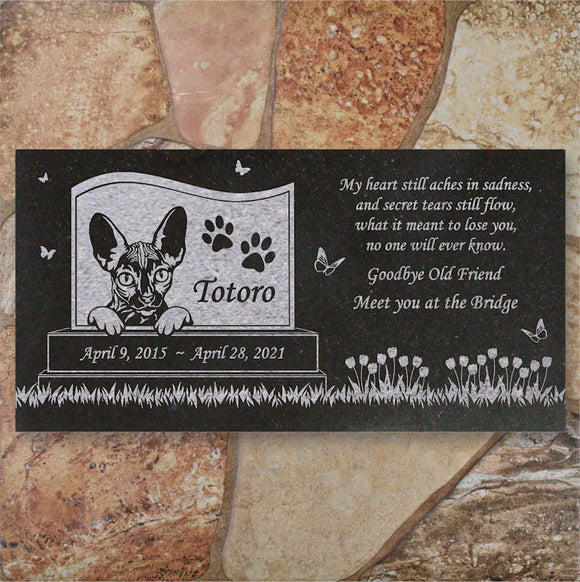 Personalized Cat Memorial - Granite Stone Pet Grave Marker - 6x12 - Totoro