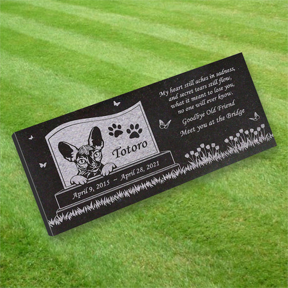 Personalized Cat Memorial - Granite Stone Pet Grave Marker - 6x12 - Totoro