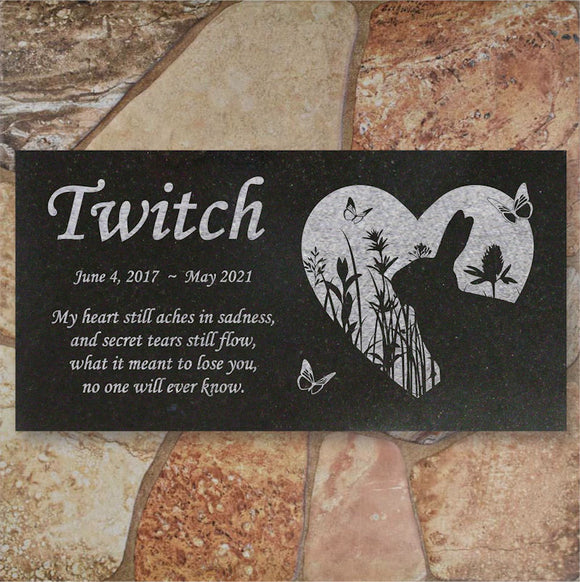 Personalized Rabbit Memorial - Granite Stone Pet Grave Marker - 6x12 - Twitch