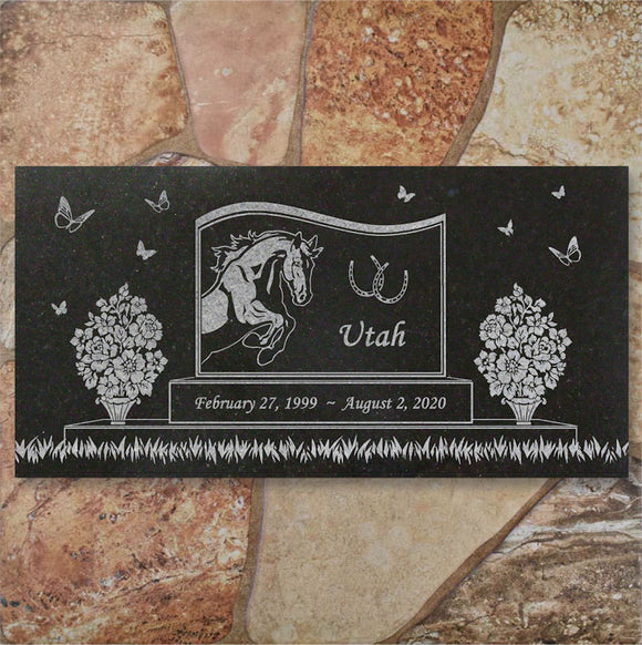 Personalized Horse Memorial - Granite Stone Pet Grave Marker - 6x12 - Utah