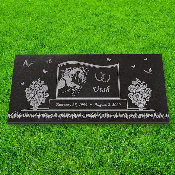 Personalized Horse Memorial - Granite Stone Pet Grave Marker - 6x12 - Utah