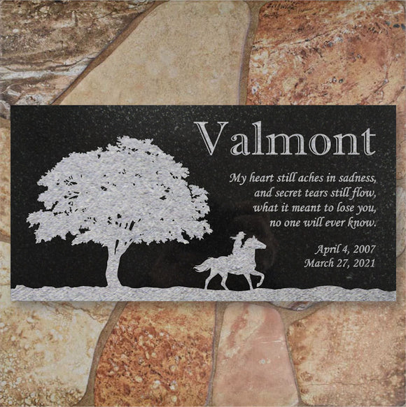 Personalized Horse Memorial - Granite Stone Pet Grave Marker - 6x12 - Valmont